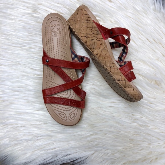 Crocs | Leather and Cork Wedge Sandals - Picture 7 of 7